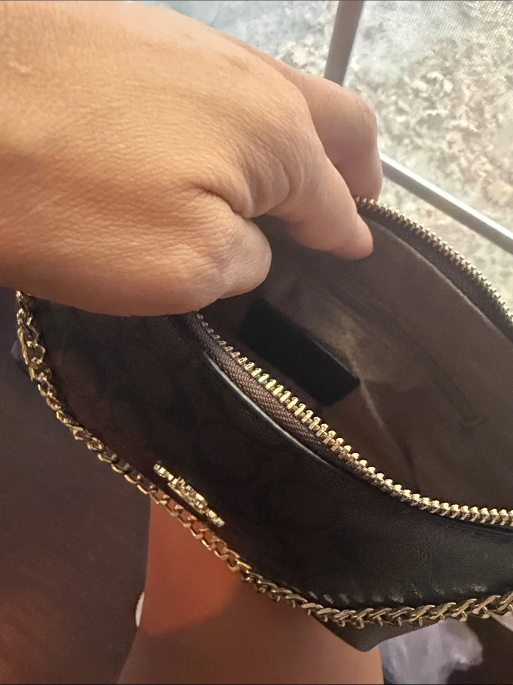 Coach Brown Signature Canvas Shoulder Bag with Gold Hardware